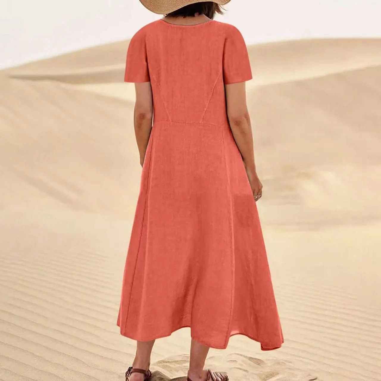 Cotton Linen Dresses for Women 2024 Trendy Casual Summer Dress Short Sleeve Flowy Maxi Dresses Boho Vacation Clothing