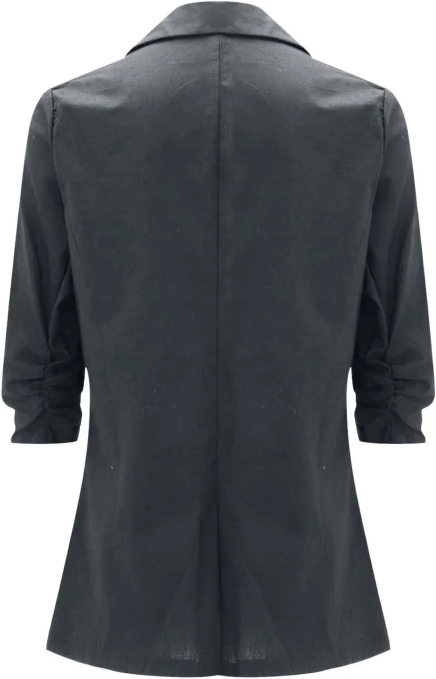 Cotton Linen Open Front Single Button Blazers for Women 3/4 Sleeve Casual Lapel Suit Jacket Solid Cardigan Blazer