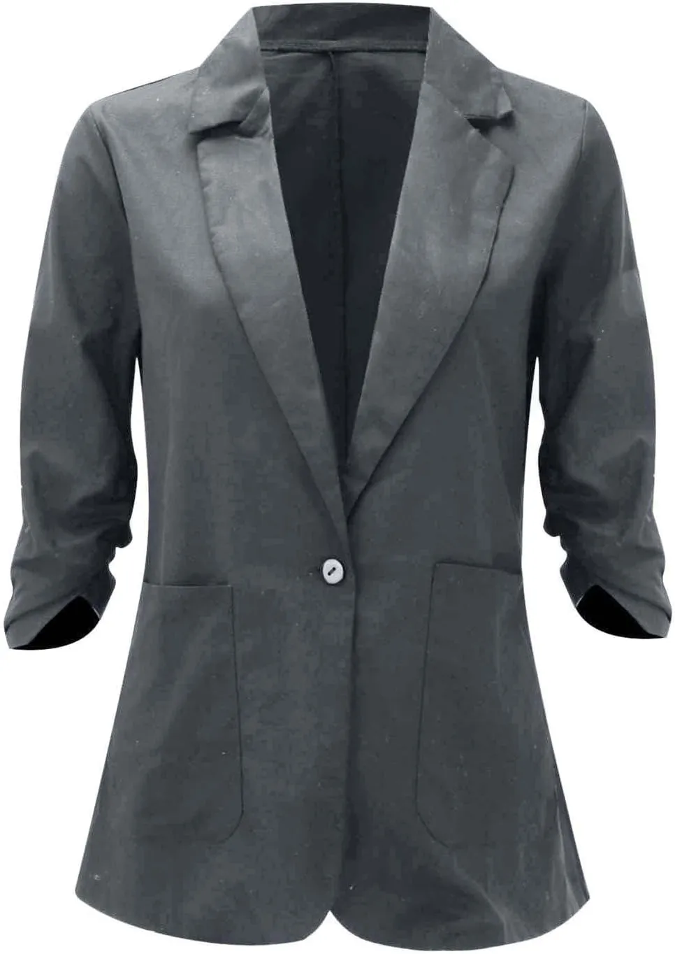 Cotton Linen Open Front Single Button Blazers for Women 3/4 Sleeve Casual Lapel Suit Jacket Solid Cardigan Blazer