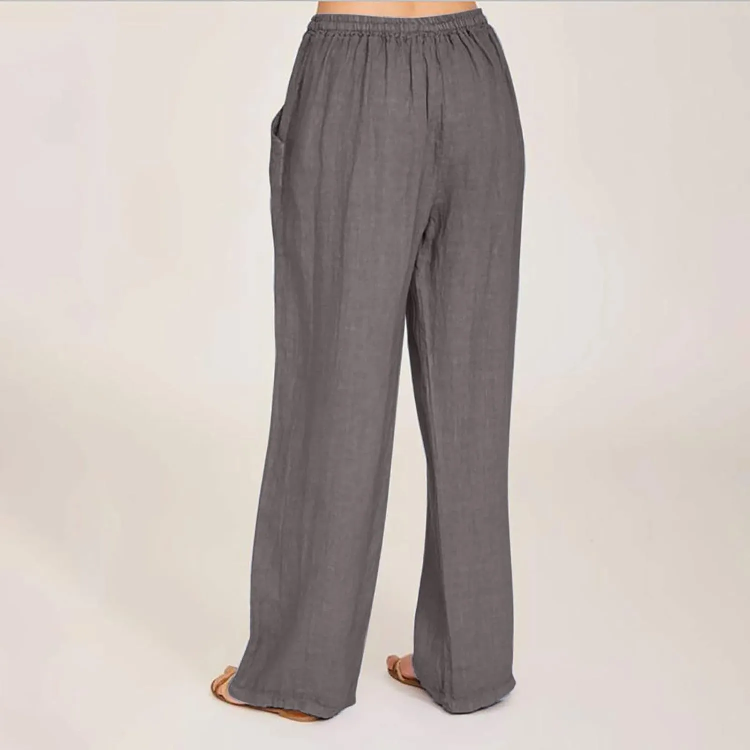 Cotton Linen Pants for Women Lightweight High Waisted Pants Tie Knot Wide Leg Pants Summer Lounge Pants with Pockets