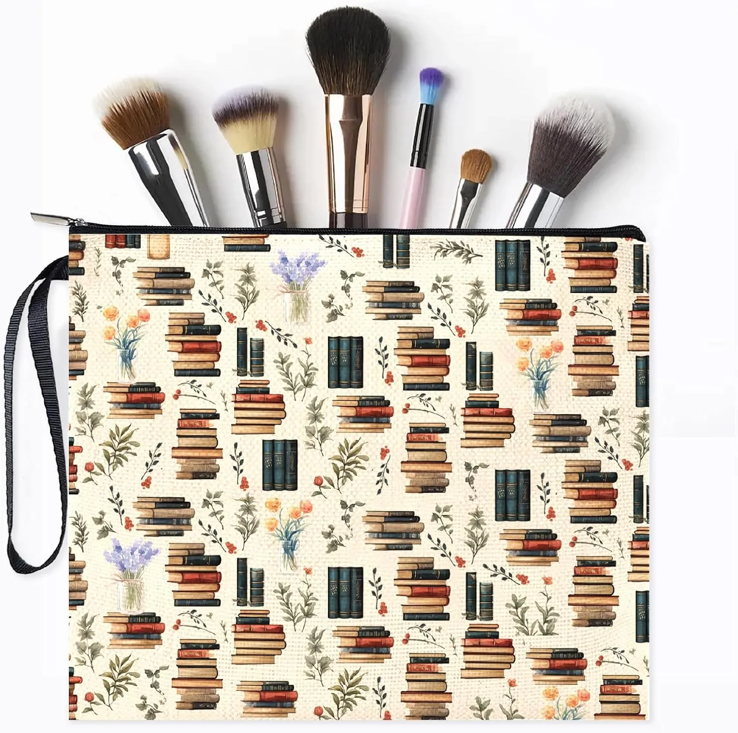 CREATCABIN Makeup Bags for Women Travel Cosmetic Bag Zipper Pouch Tool Multi Purpose Pencil Case Toiletry Packing Purse Storage Vase Bag Organizer for Outdoor Home Office Supplies 9.4x8Inch