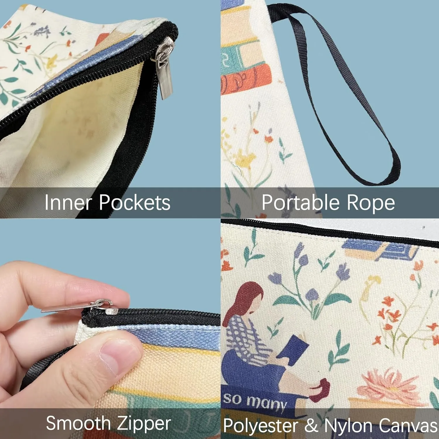 CREATCABIN Makeup Bags for Women Travel Cosmetic Bag Zipper Pouch Tool Multi Purpose Pencil Case Toiletry Packing Purse Storage Vase Bag Organizer for Outdoor Home Office Supplies 9.4x8Inch