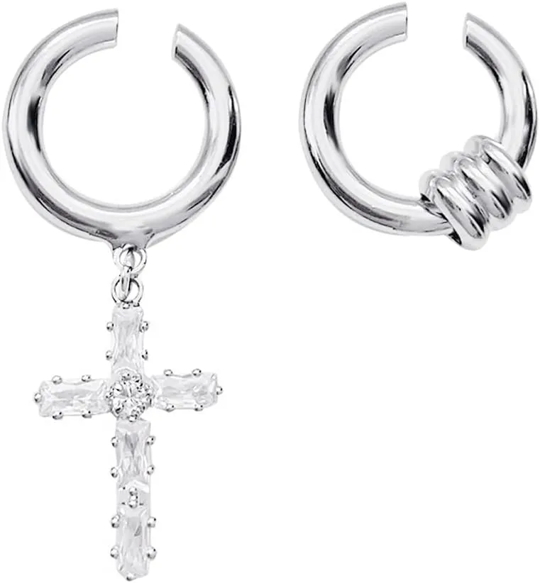 Cross Ear Cuffs Earrings for Women Men No Piercing Zircon Trendy Simple Kpop Korean 925 Silver Pins I O X Ball Cartilage Tragus Ear Studs Earrings Multipack