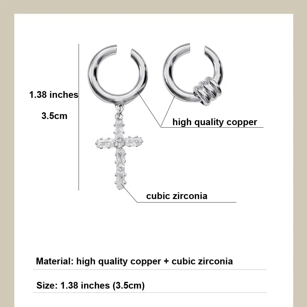 Cross Ear Cuffs Earrings for Women Men No Piercing Zircon Trendy Simple Kpop Korean 925 Silver Pins I O X Ball Cartilage Tragus Ear Studs Earrings Multipack
