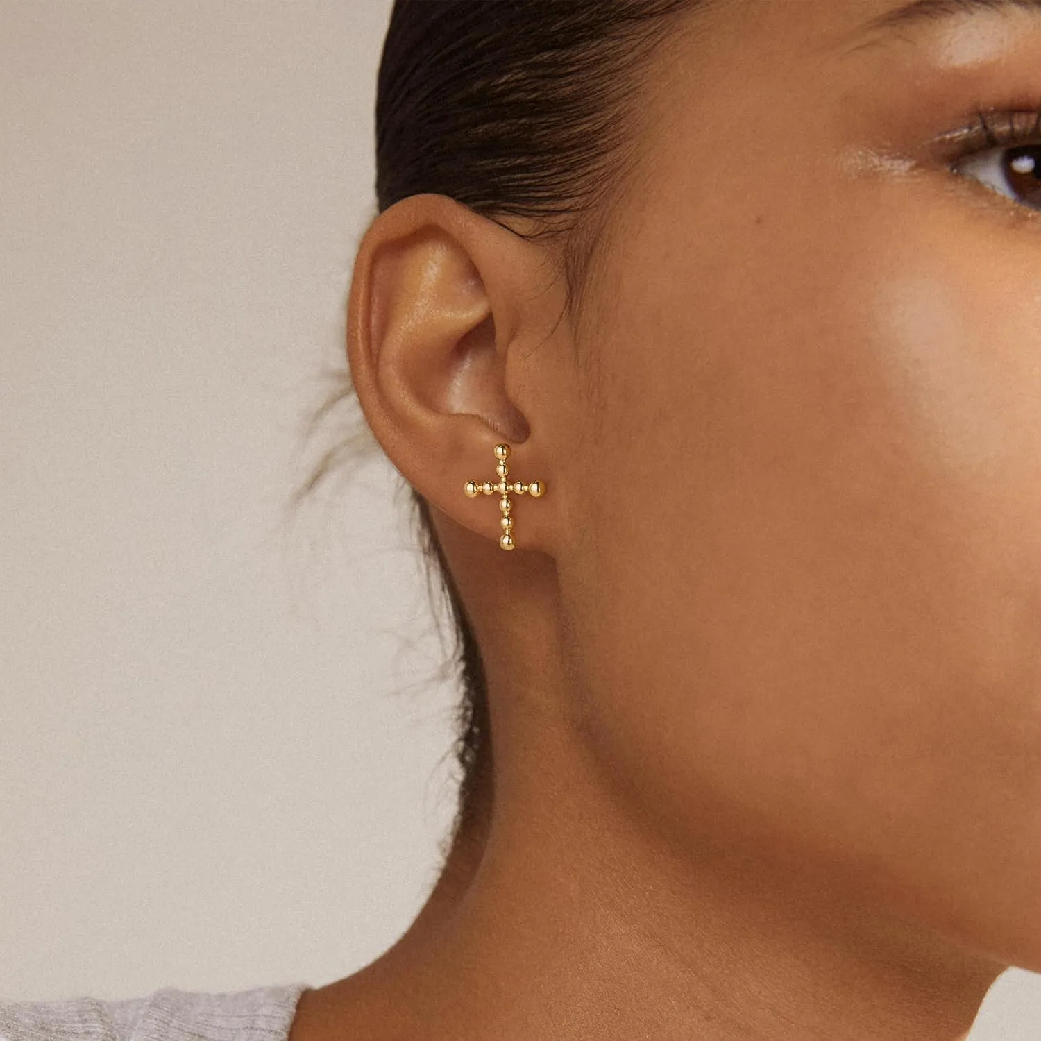 Cross Stud Earrings for Women Trendy 14K Gold Plated Sterling Silver Post Cubic Zirconia Cross Earrings Hypoallergenic Gold Jewelry Gifts