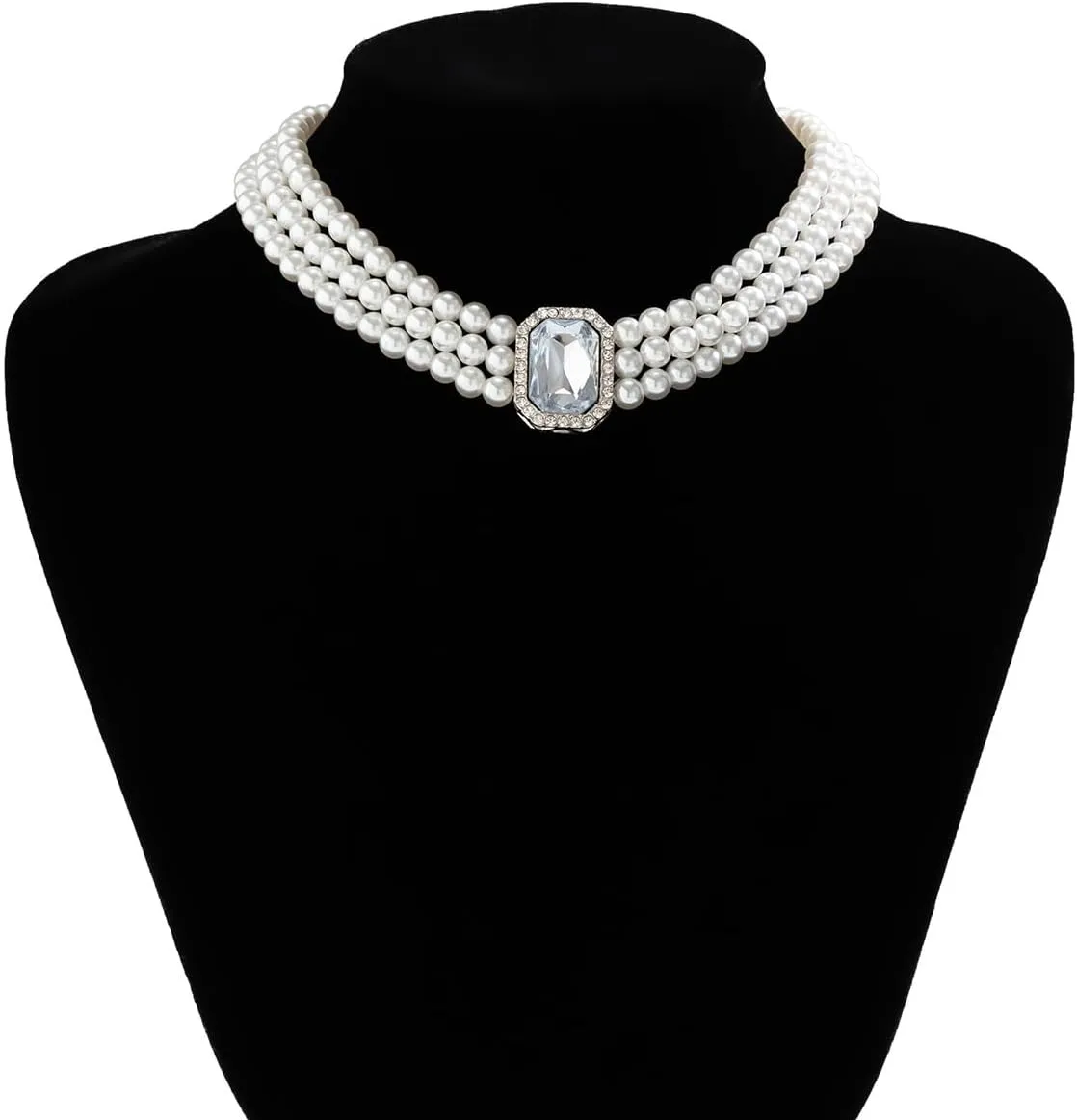 Crystal Choker Necklace for Women Earring Necklace&Bracelet Set Fashion Gemstone Pearl Necklace for Party and Wedding