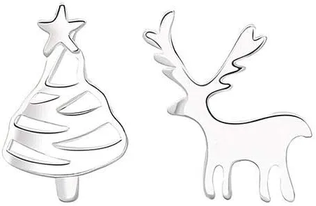 Cute Deer Christmas Tree Sterling Silver Studs Earrings for Women Cartilage Studs Earring Xmas Jewelry Nice Gifts Hypoallergenic