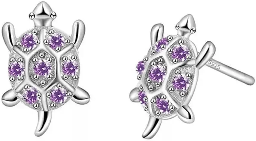 Cute Sea Turtle Stud Earrings for Women 925 Sterling Silver Post Tortoise Cubic Zirconia Earring Hypoallergenic Mini Cartilage Studs Lovely Crystal Beach Jewelry Gifts Daughter Girlfriend