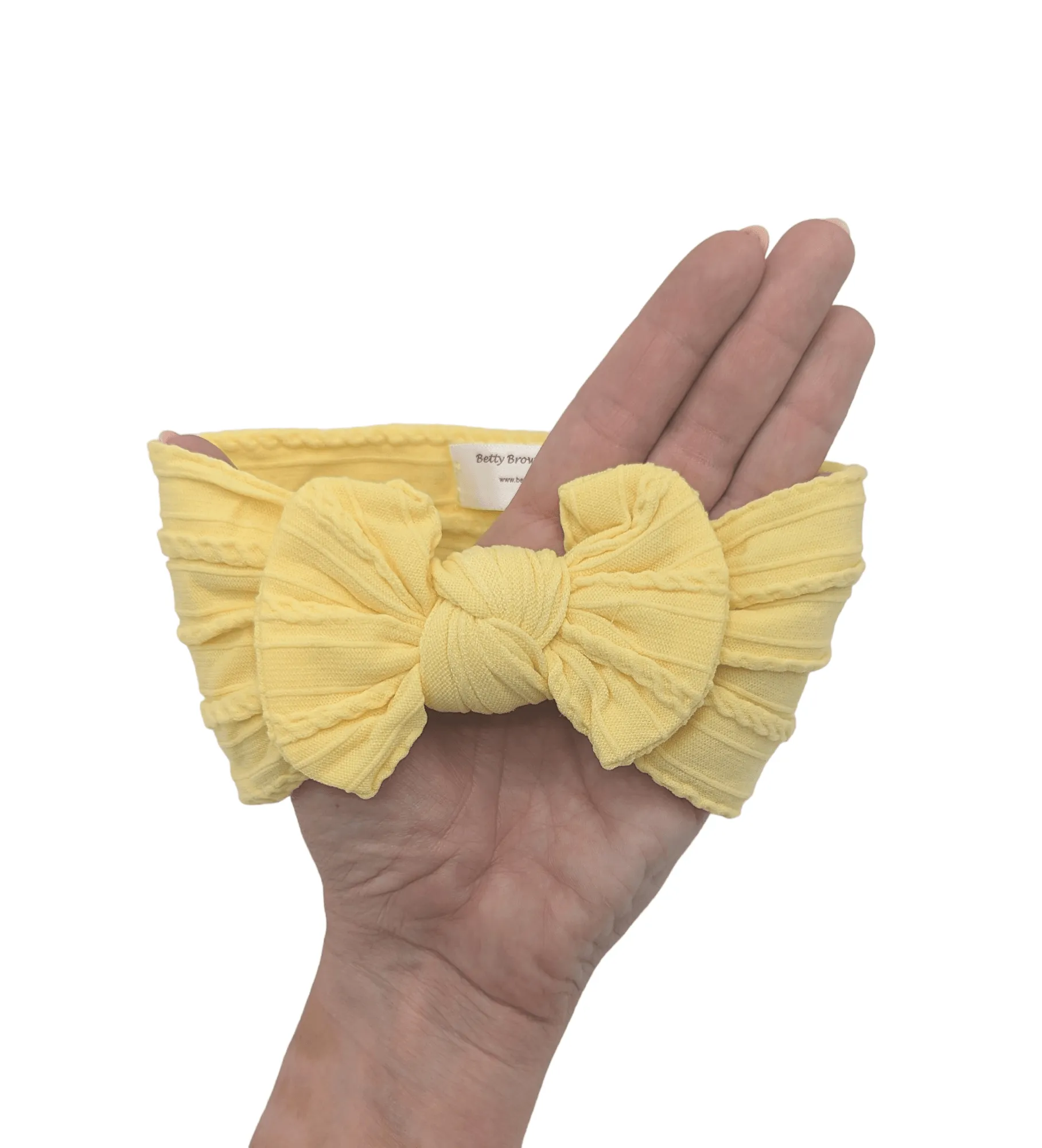 Daffodil Yellow Smaller Bow Cable Knit Headband
