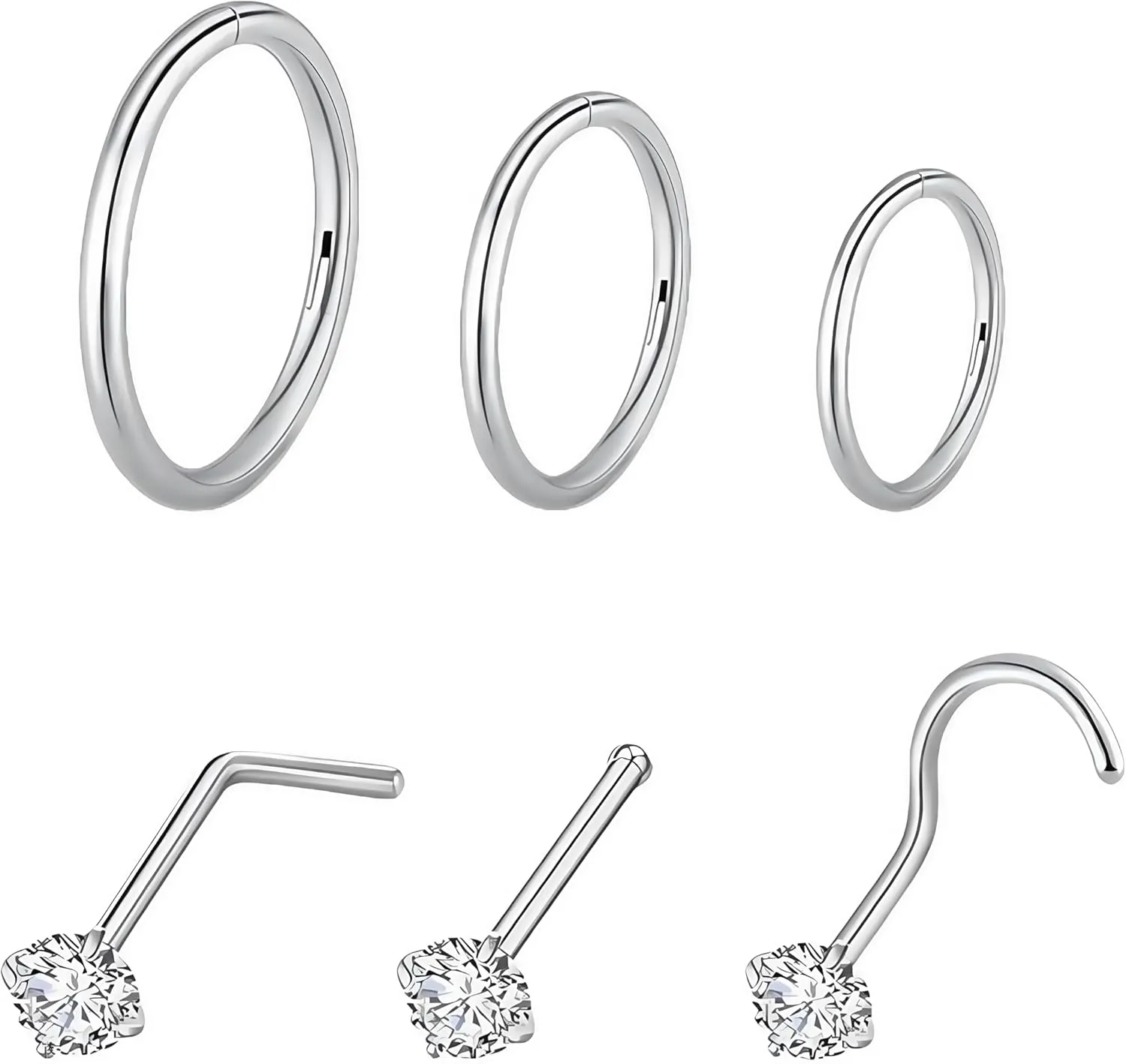 davka 18G Nose Rings Hoop 7/8/9mm,20G Nose Studs L Shaped,Surgical Steel Septum Nose Rings for Women (Silver)