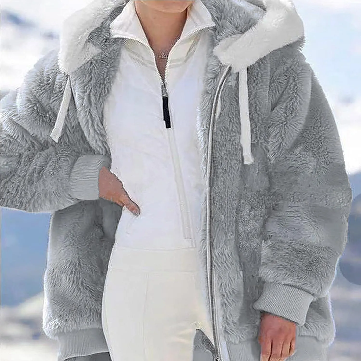 DOLKFU Women Oversized Winter Coat Jacket Zip Up Hooded Coats Shaggy Fleece Open Front Jackets Thick Sherpa Lined Warm Tops