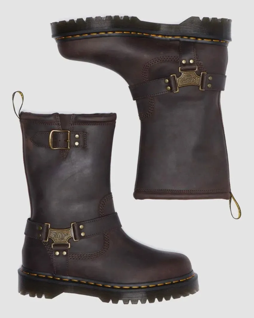 Dr. Martens Anistone Hi Pull On Boot - Dark Brown Burnished Waxy Pull Up