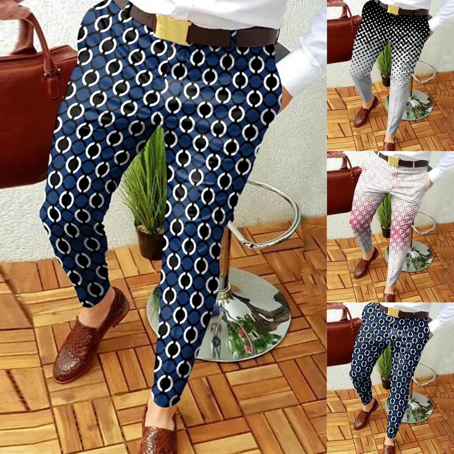 Dress Pants for Men,Mens Slim Fit Dress Pants Business Casual Golf Chino Pants Stretch Plaid Pants Pleated Slacks