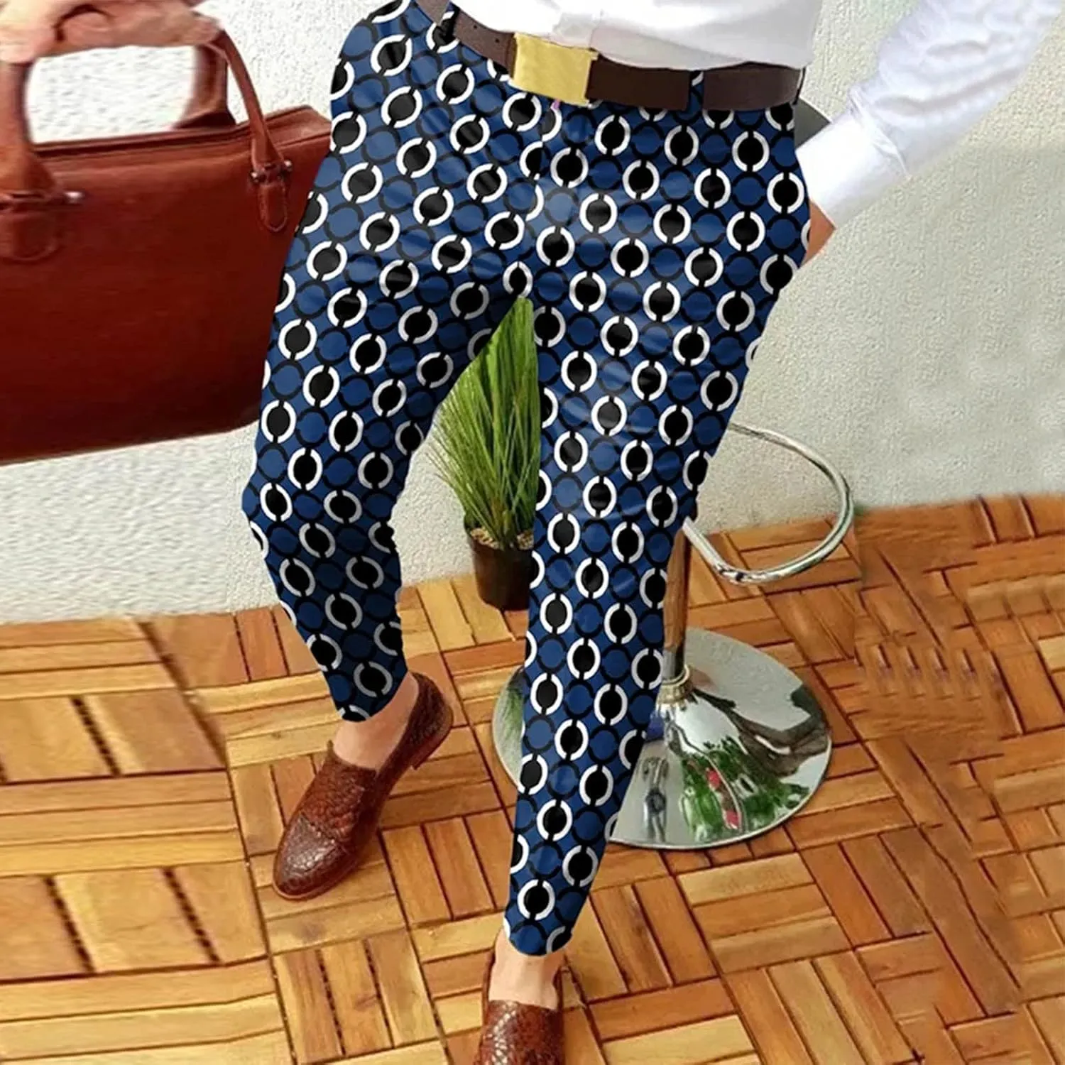 Dress Pants for Men,Mens Slim Fit Dress Pants Business Casual Golf Chino Pants Stretch Plaid Pants Pleated Slacks