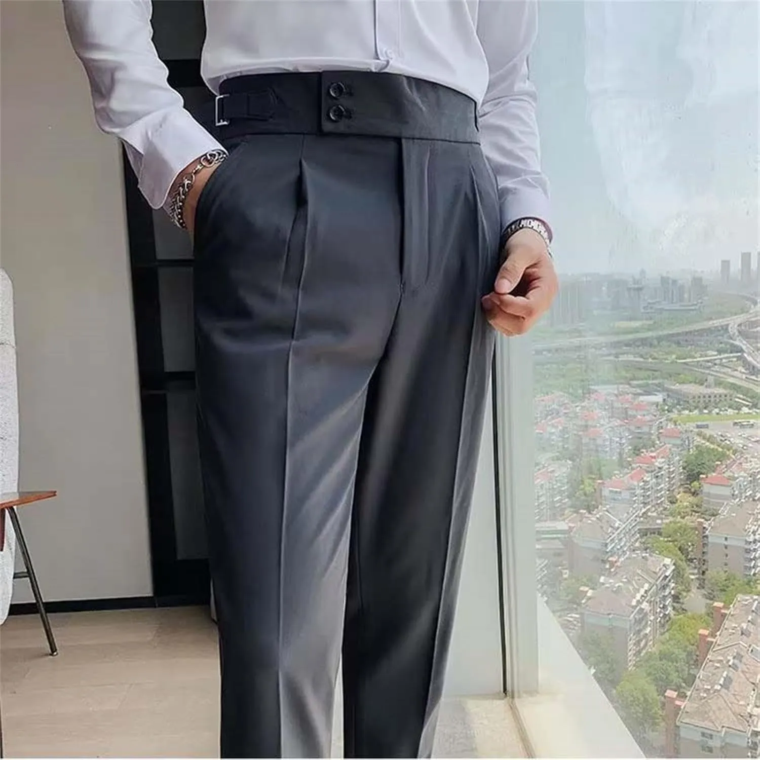 Dress Pants Mens Pants Casual Classic Fit Business Solid Color Straight Comfy Slim Fit Elastic Waist Pant with Pockets