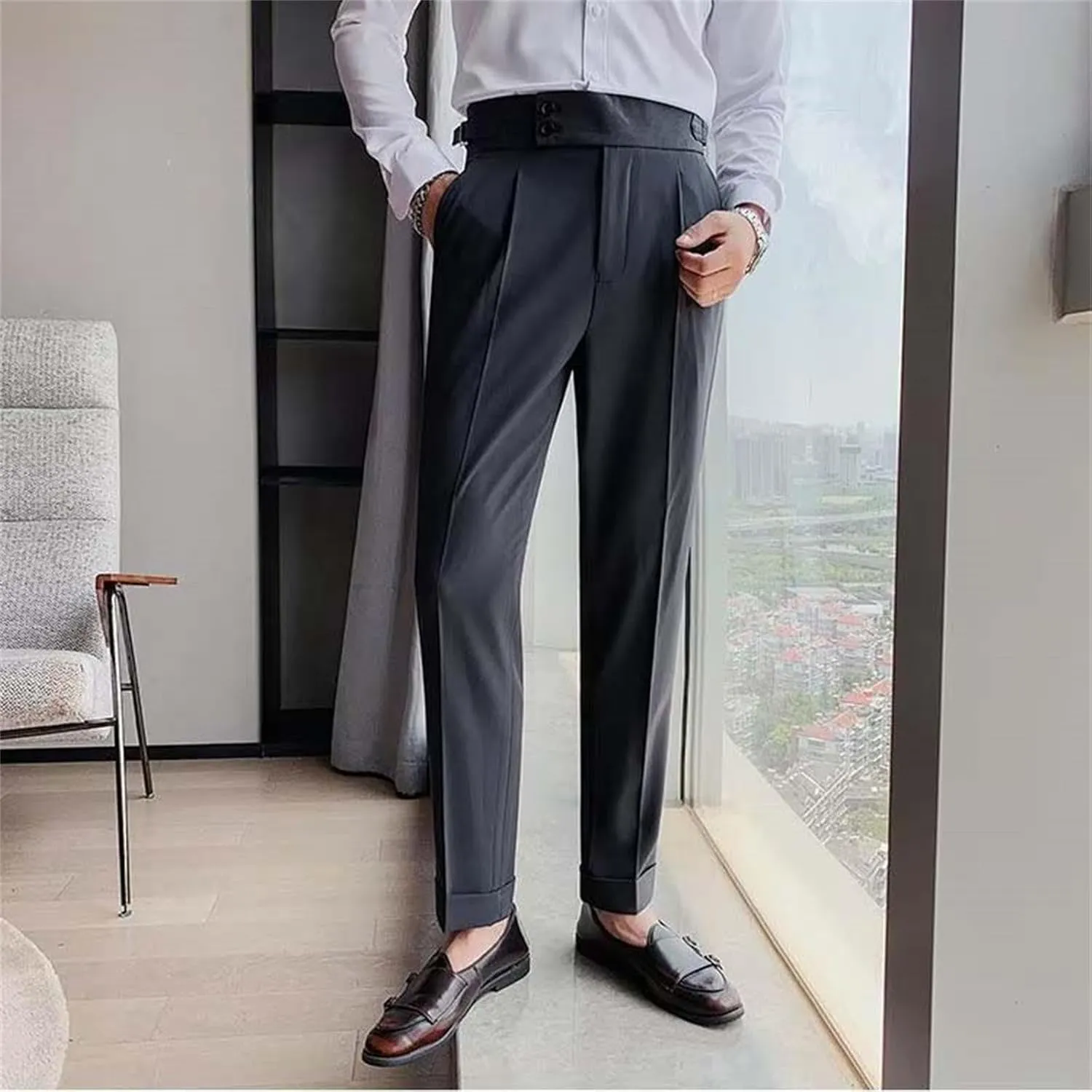 Dress Pants Mens Pants Casual Classic Fit Business Solid Color Straight Comfy Slim Fit Elastic Waist Pant with Pockets