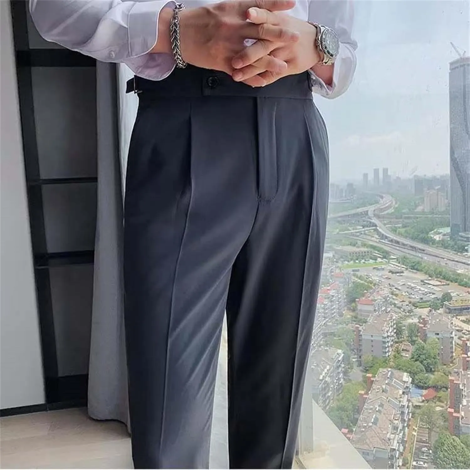 Dress Pants Mens Pants Casual Classic Fit Business Solid Color Straight Comfy Slim Fit Elastic Waist Pant with Pockets