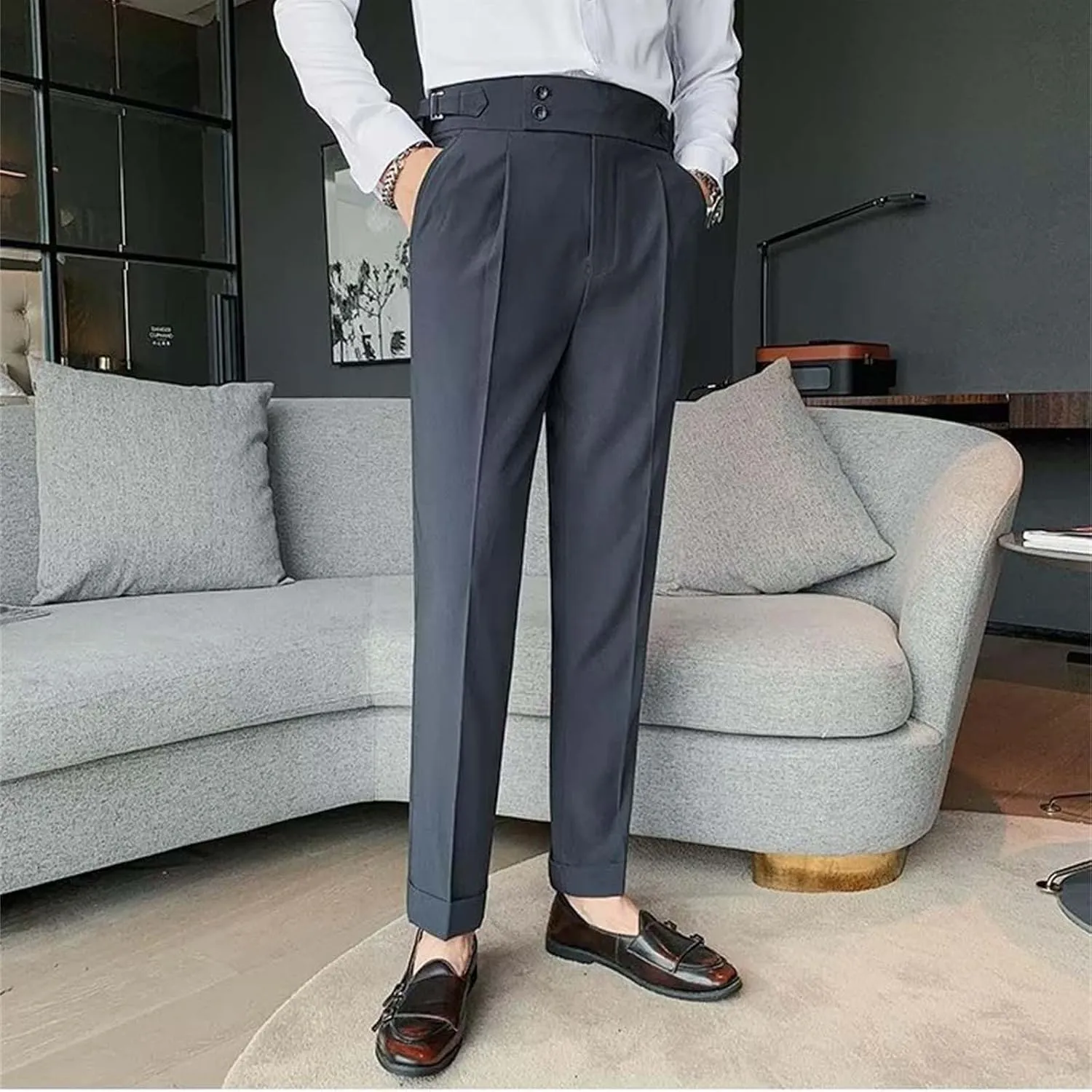 Dress Pants Mens Pants Casual Classic Fit Business Solid Color Straight Comfy Slim Fit Elastic Waist Pant with Pockets