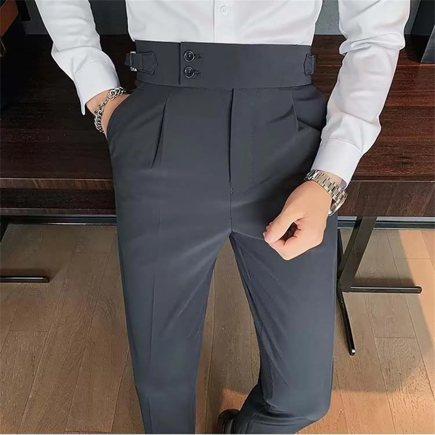 Dress Pants Mens Pants Casual Classic Fit Business Solid Color Straight Comfy Slim Fit Elastic Waist Pant with Pockets