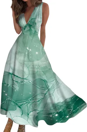 Dresses for Women 2024 Sleeveless Dresses Casual Summer Boho Dress Floral Dressy Tank Dress V Neck Beach Maxi Dress
