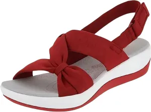 Dressy Sandals Women Comfortable Wedding Open Toe Orthopedic Sandals Soft Cushion Bow Decoration Wedge Sandal Summer Walking Shoes with Arch Support Ankle Strap Beach Sandal Breathable Lightweight