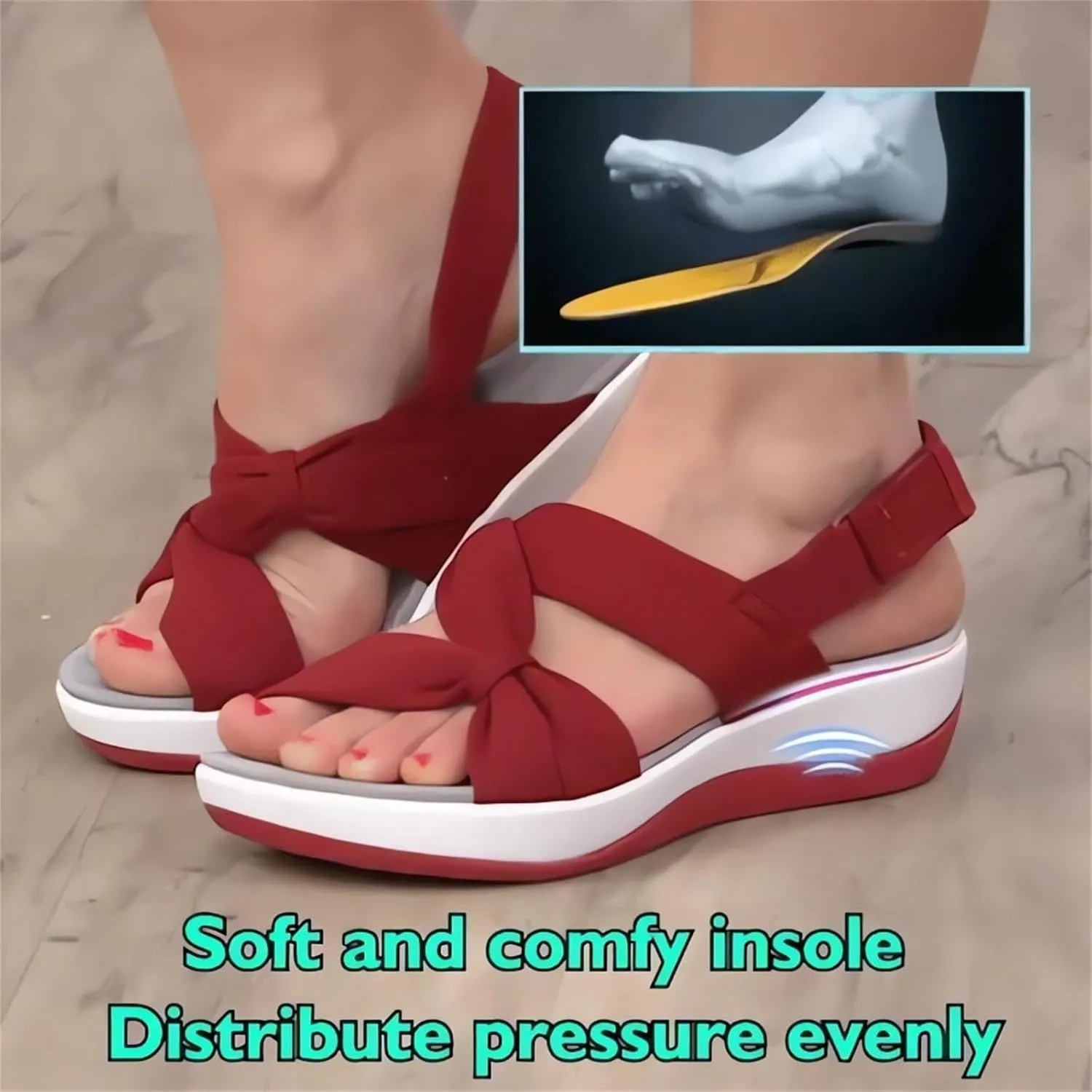 Dressy Sandals Women Comfortable Wedding Open Toe Orthopedic Sandals Soft Cushion Bow Decoration Wedge Sandal Summer Walking Shoes with Arch Support Ankle Strap Beach Sandal Breathable Lightweight