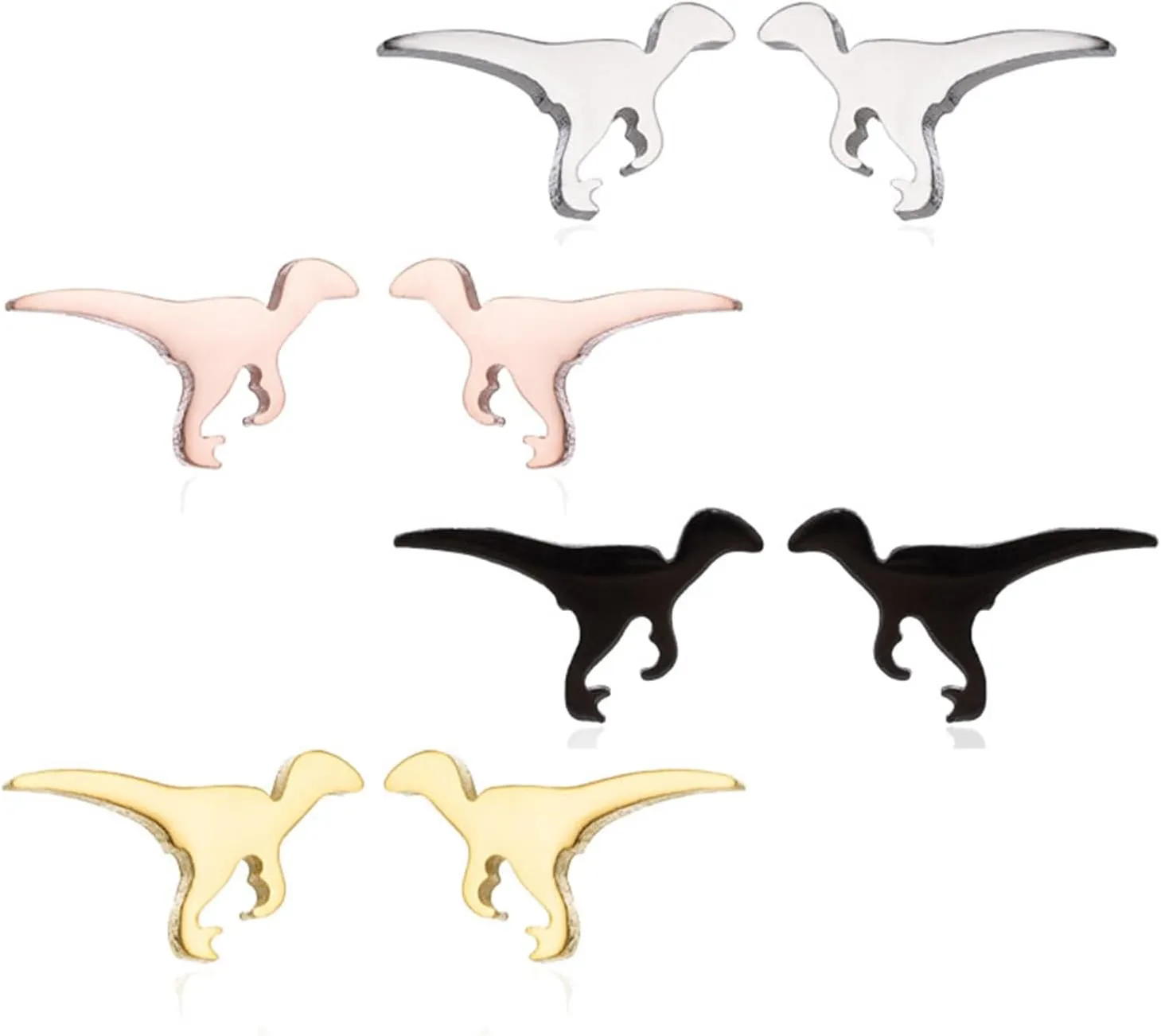 Dreuyet 4 Pairs Tiny Dinosaur Stud Earrings Minimalist Cute Animal T-Rex Dinosaur Earring Stainless Steel Mini Cartilage Tragus Piercing Jewelry Gifts for Women
