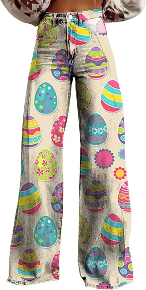 Easter Jeans Women 2025 Mid Rise Barrel Jeans for Women Wide Leg Loose Y2K Baggy Jeans Denim Pants with Pockets