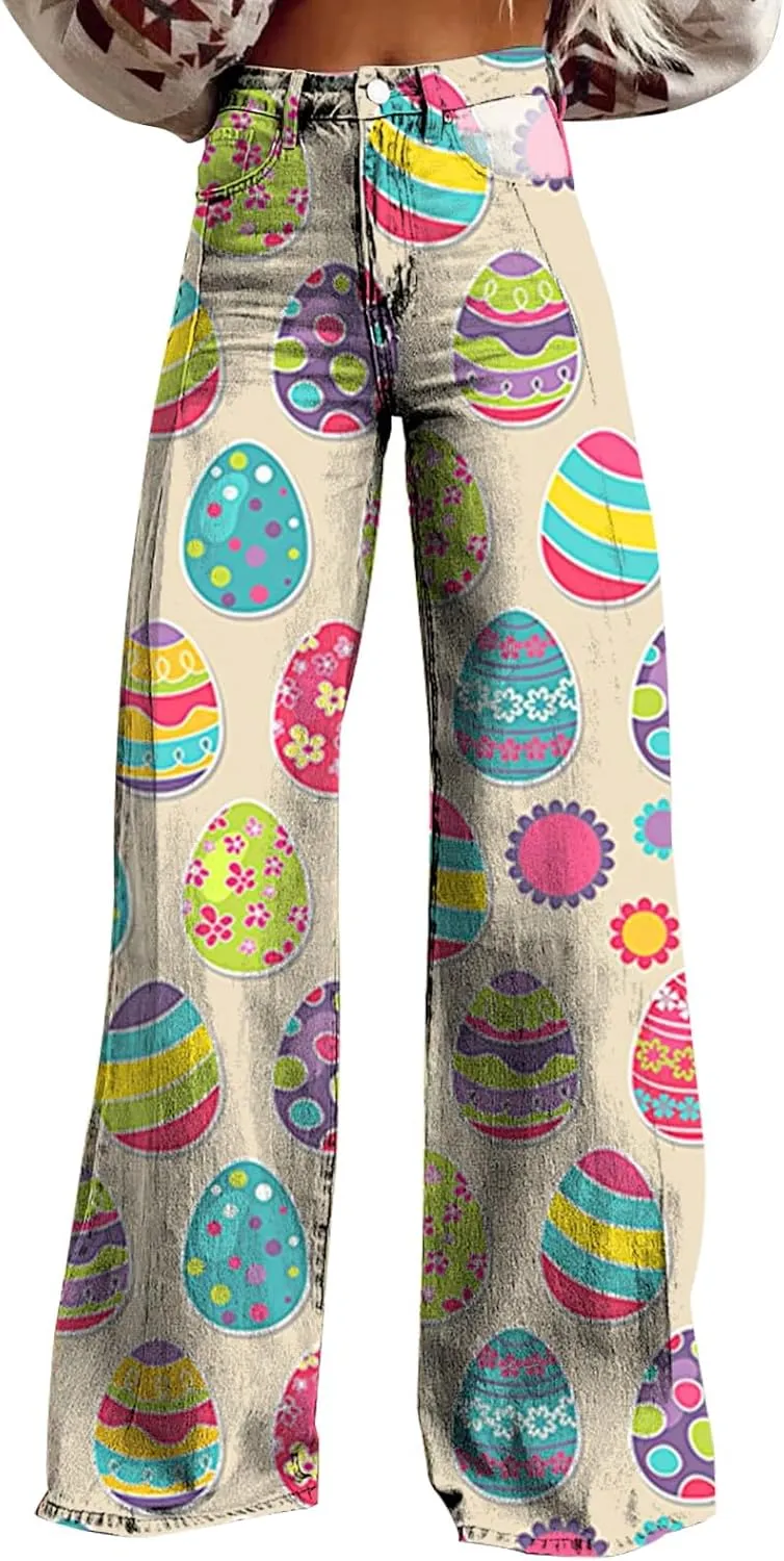 Easter Jeans Women 2025 Mid Rise Barrel Jeans for Women Wide Leg Loose Y2K Baggy Jeans Denim Pants with Pockets