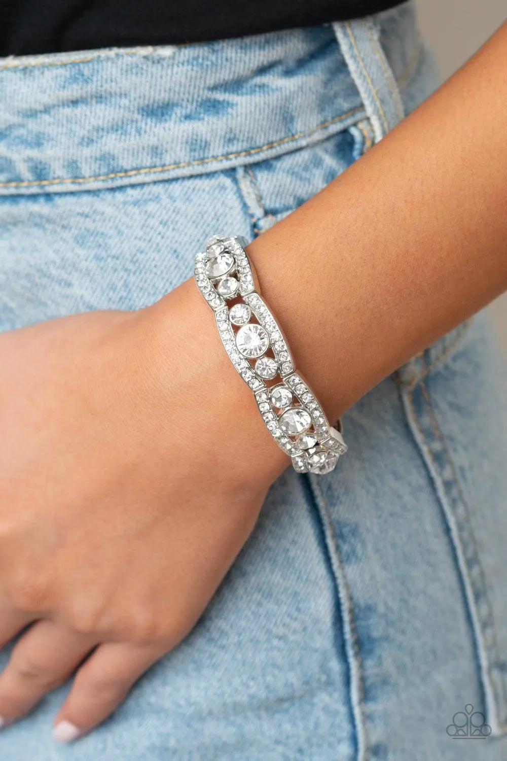 Easy On The ICE White Rhinestone Bracelet - Paparazzi Accessories