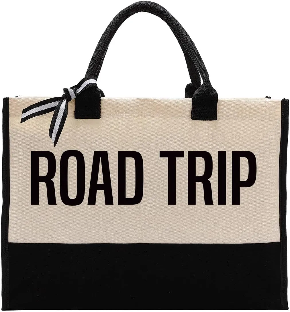 EDCTO Canvas Tote Bag, Cotton Canvas Tote Bag, Creative Gifts for Women Friend Her, Canvas Tote Bags for Women, Womens Weekend Bag, Gift for Road Trip Camping Picnic Beach Travel Vacation Short Trip