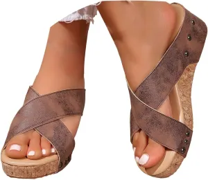 Eduavar Sandals for Women 2025 Womens Sandals Platform Slip on Espadrille Wedges Slides Open Toe Soft Summer Beach Shoes