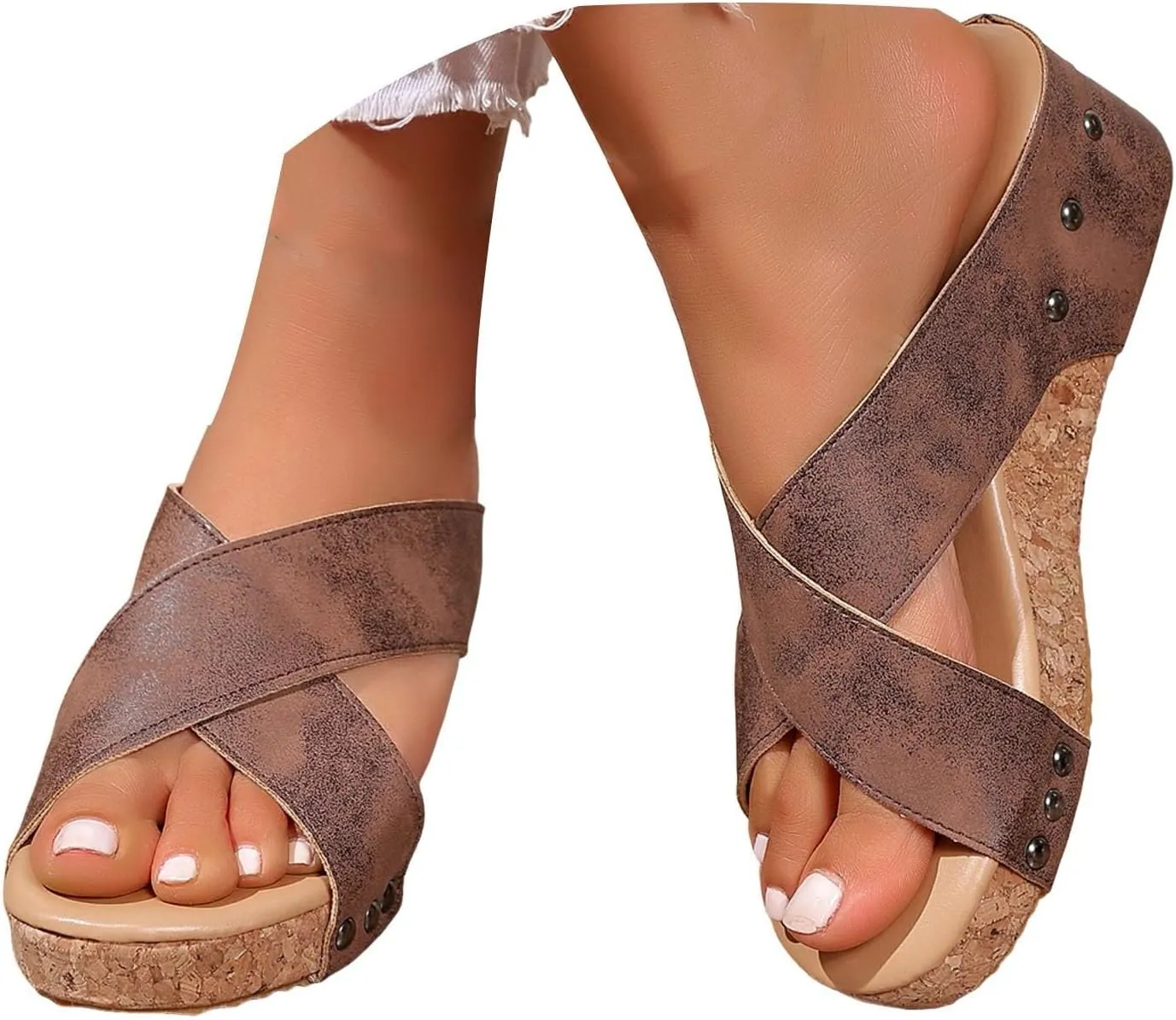 Eduavar Sandals for Women 2025 Womens Sandals Platform Slip on Espadrille Wedges Slides Open Toe Soft Summer Beach Shoes