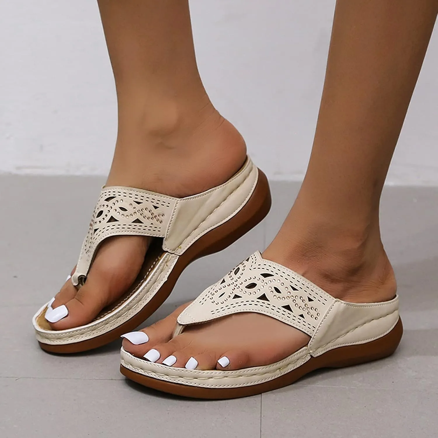 Eduavar Wedge Sandals for Women, Sandals Women Fashion Peep Toe Flip Flops Slip On Sandals Shoes Summer Wedge Sandals