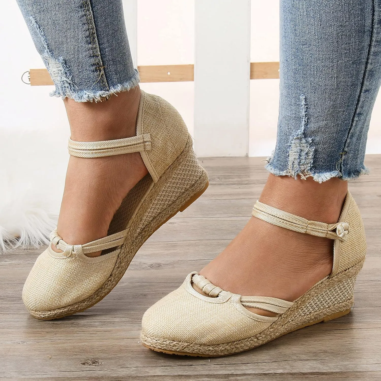 Eduavar Womens Sandals Summer Wedge Dressy Sandals Closed Toe Platform Outdoor Ankle Strap Comfortable Beach Walking Shoes