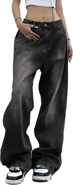 EMMIOL Women Wide Leg Jeans Mid-Low Waist Baggy Jeans Loose Boyfriends Jeans Y2K 90s Denim Pants