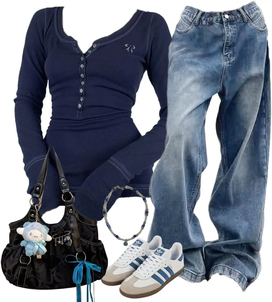 EMMIOL Women Wide Leg Jeans Mid-Low Waist Baggy Jeans Loose Boyfriends Jeans Y2K 90s Denim Pants