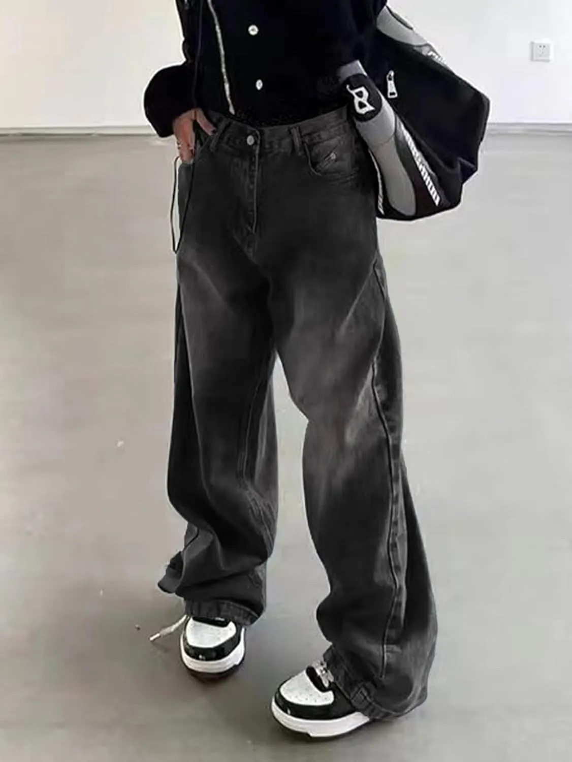 EMMIOL Women Wide Leg Jeans Mid-Low Waist Baggy Jeans Loose Boyfriends Jeans Y2K 90s Denim Pants