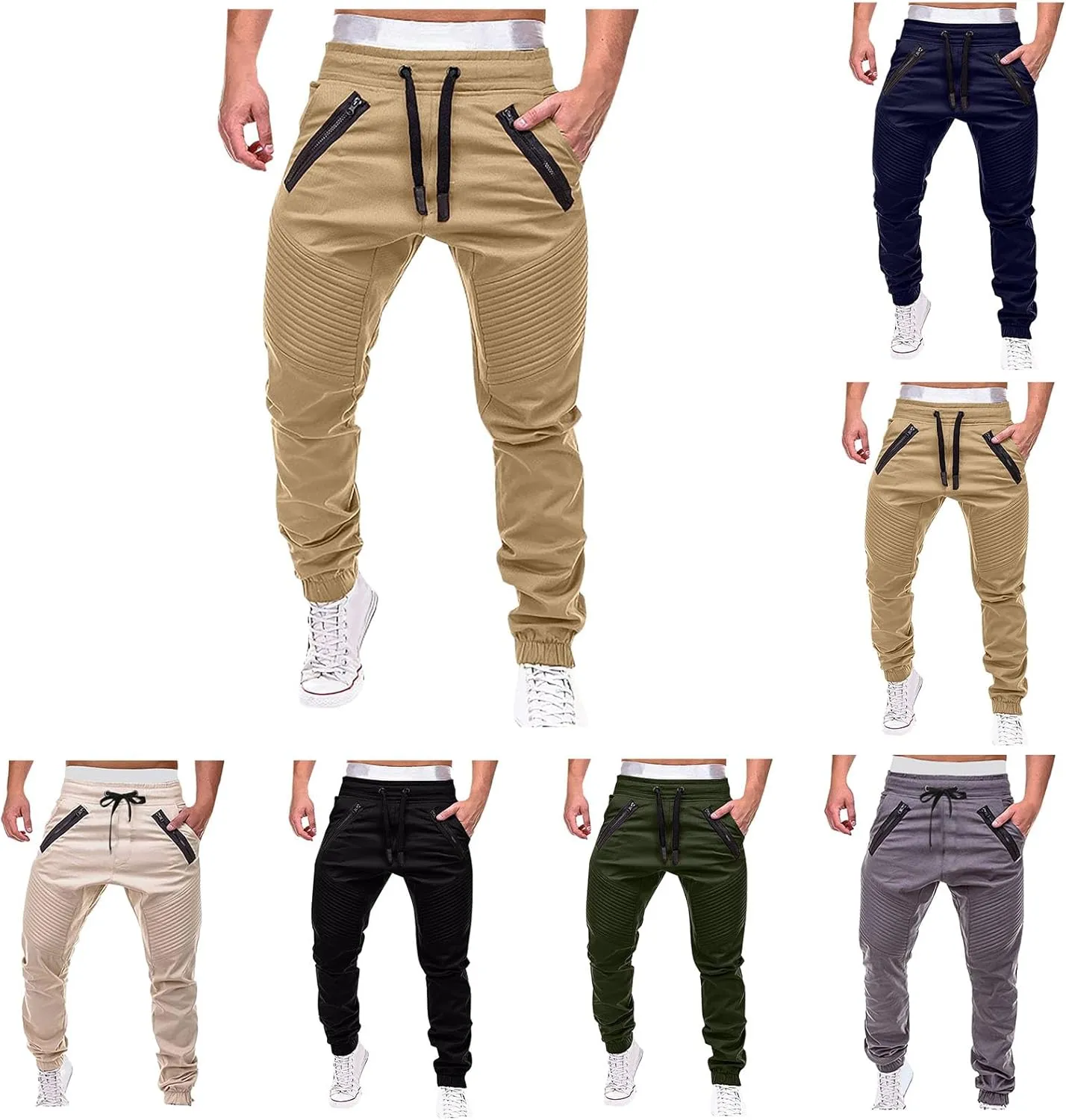 evzosrz Mens Cargo Pants,Joggers Outdoor Fashion Sport Casual Loose Fit Sweatpants Drawstring Athletic Slim Fit Trousers