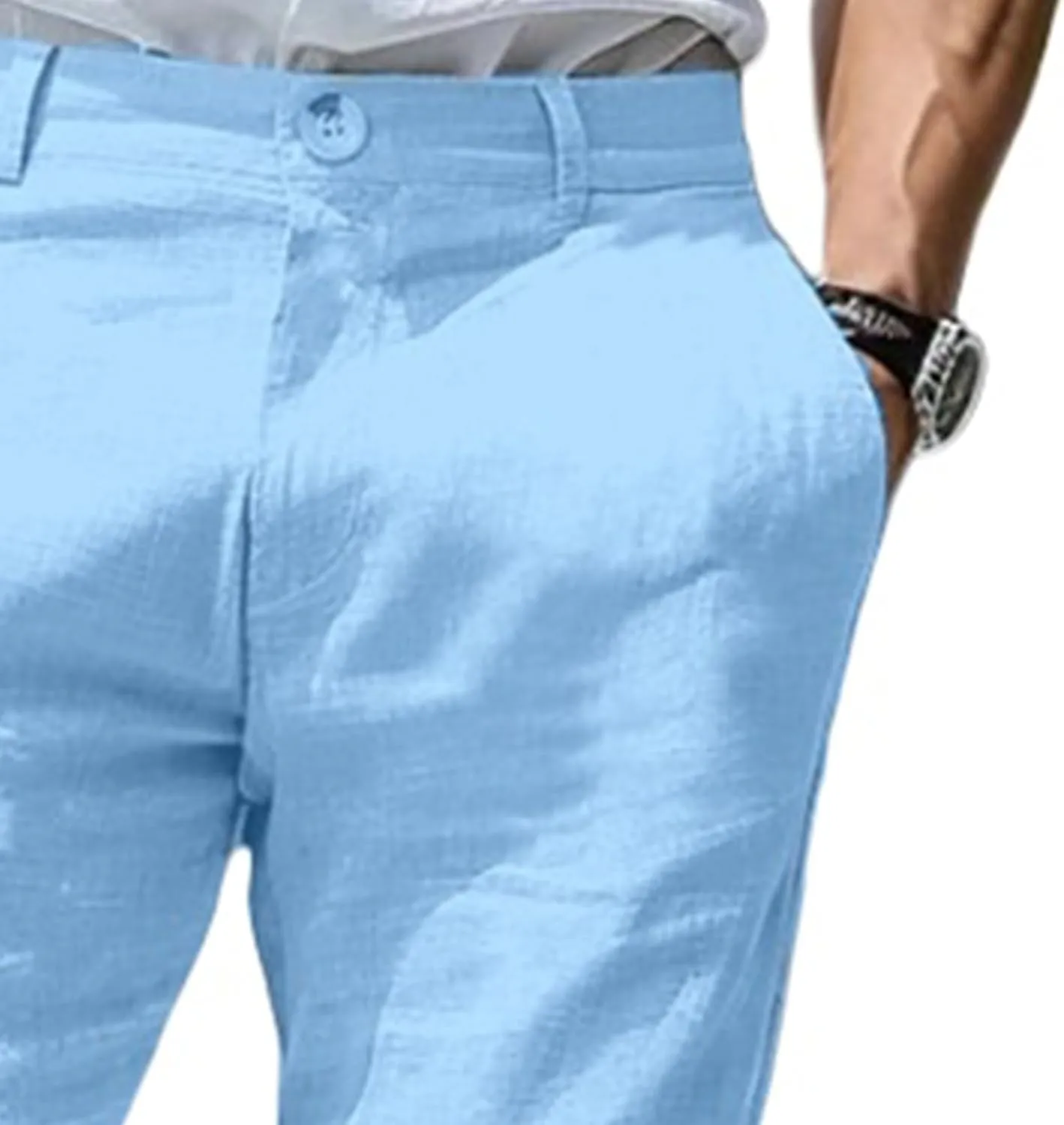 evzosrz Men's Slim-Fit Chino Jogger Pant, Cotton Linen Straight Trousers Casual Flat Front Design Comfortable Pants for Men