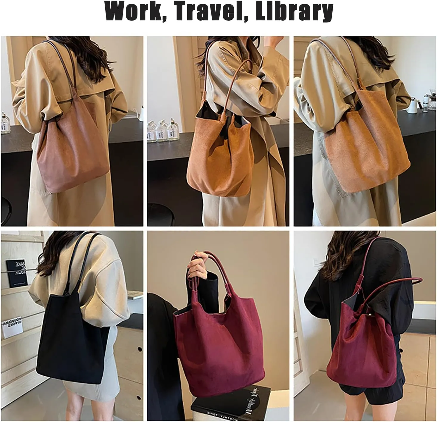 Fall Slouchy Tote Bags for Women Suede Hobo Bag Large Work Bag Suede Bucket Purse Vintage Top Handle Handbag Shoulder Purse