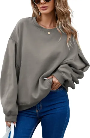 Famulily Womens Long Sleeve Crew Neck Sweatshirts Fleece Lined Pullover Tops with Side Pockets