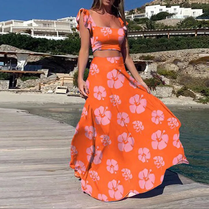 Fashion Flower Skirt Top Set
