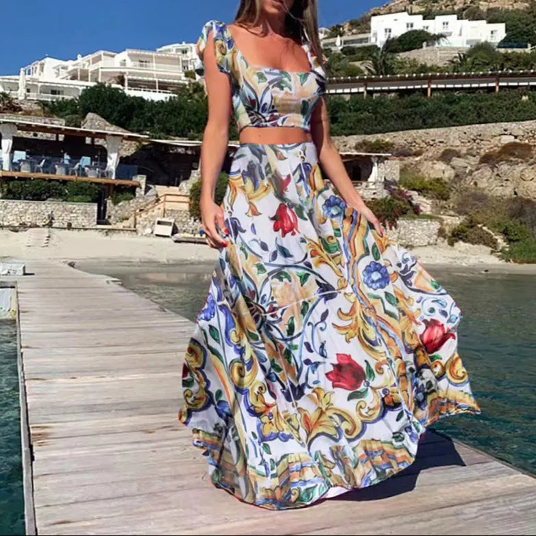 Fashion Flower Skirt Top Set