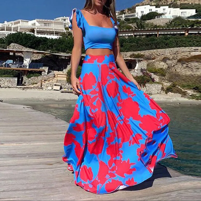 Fashion Flower Skirt Top Set