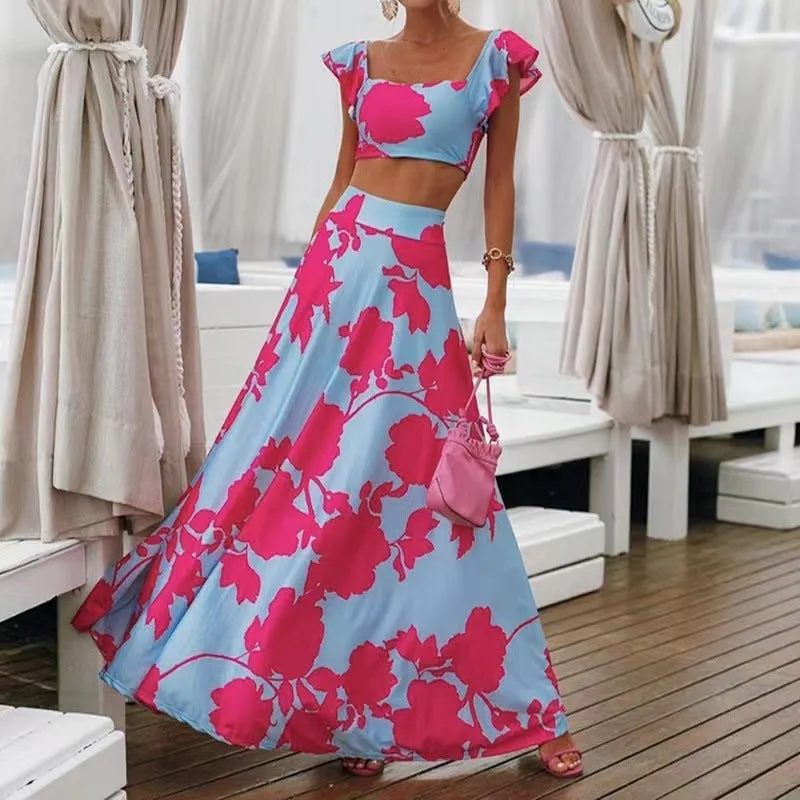 Fashion Flower Skirt Top Set