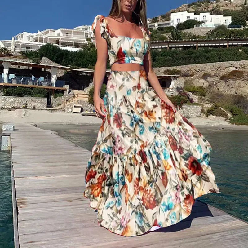 Fashion Flower Skirt Top Set