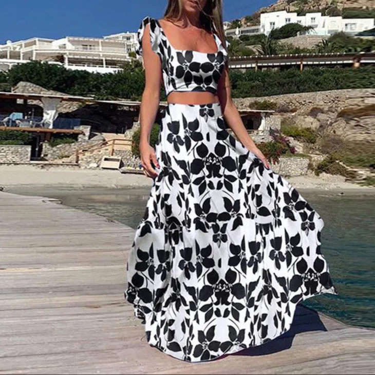 Fashion Flower Skirt Top Set