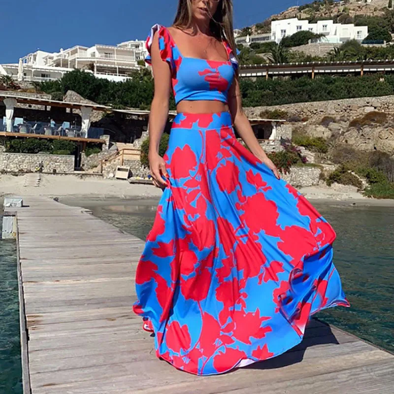 Fashion Flower Skirt Top Set