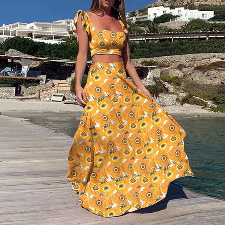 Fashion Flower Skirt Top Set